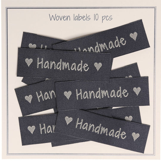 Etiquetas tela - "Handmade" y corazones - 5 cm - 10 unidades - Go Handmade