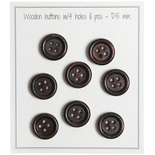 Botones de madera - Round Groove - Oscuros - 8 unidades - Go Handmade